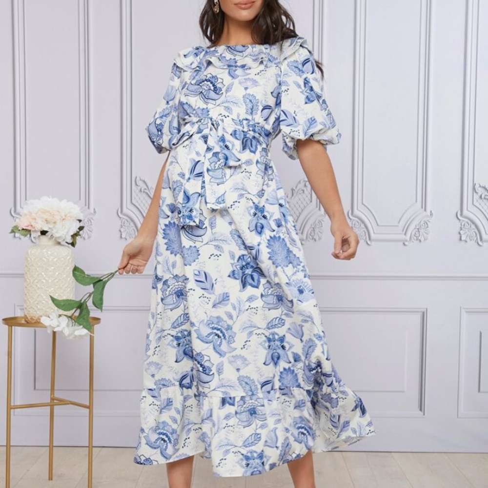 Shein puff sleeve floral maternity dress